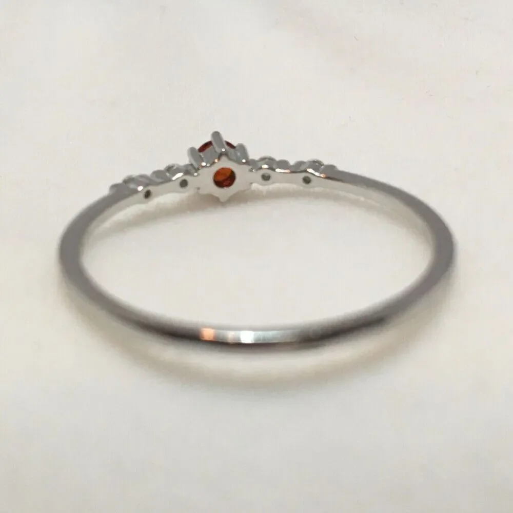 Sterling Silver Ring Size 7.75 925 Thin Band Red Cubic Zirconia CZ Dainty - Flaw